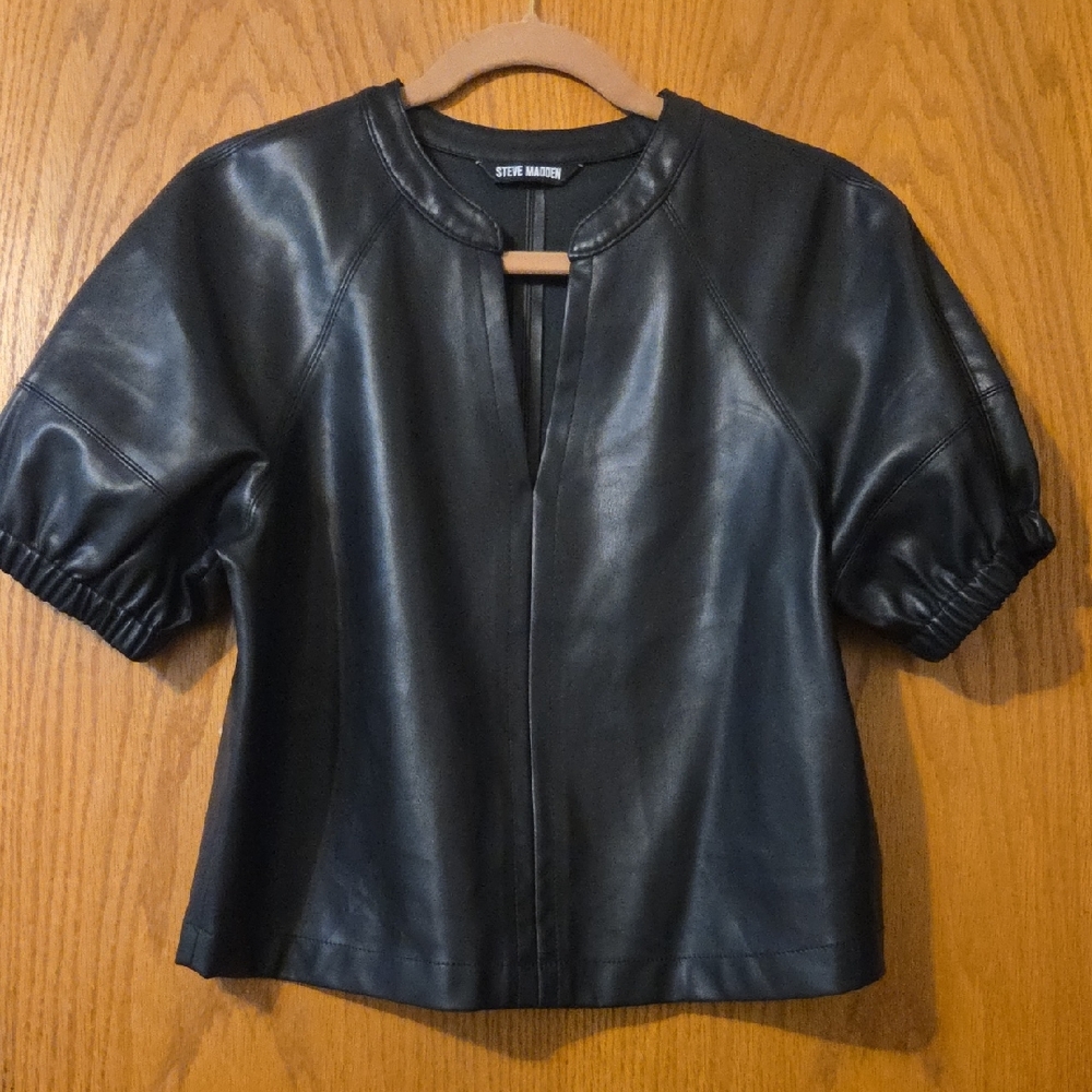 Steve Madden Black Short-Sleeve Leather Top